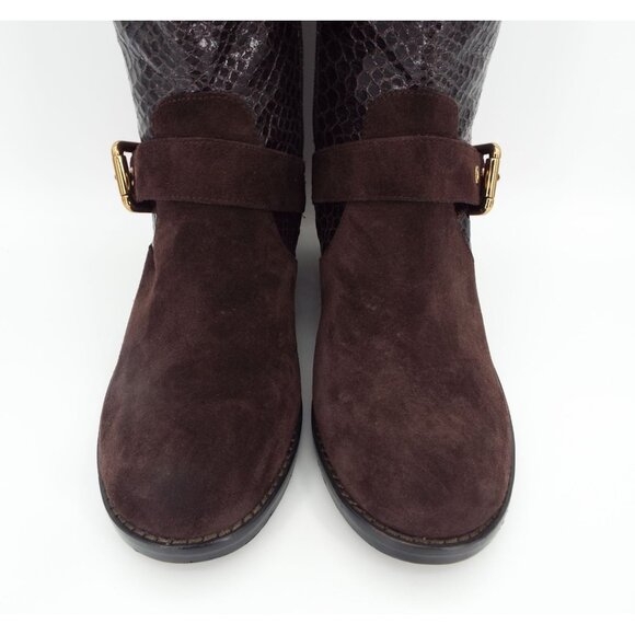 Vince Camuto Verona Dark Roast Shiny Snake Witty 2 Leather Buckle Moto Boots - Picture 12 of 16